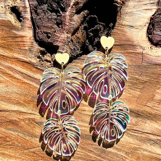 Boucles d'oreilles MONSTERA iridescentes