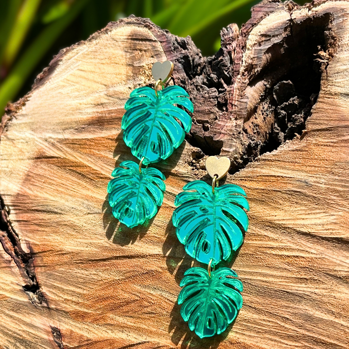 Boucles d'oreilles MONSTERA vert miroir