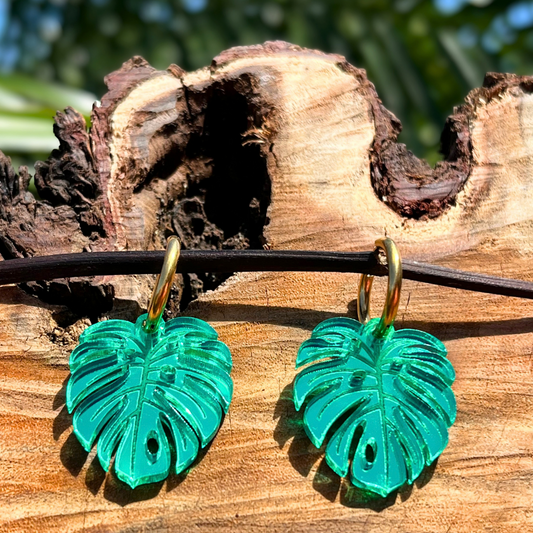 Creoles MONSTERA vert miroir