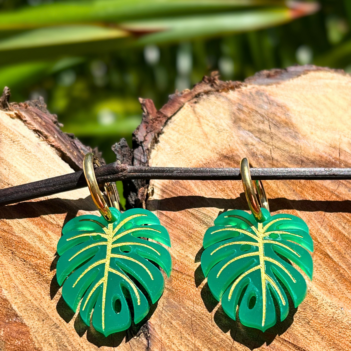 Créoles MONSTERA vert/doré
