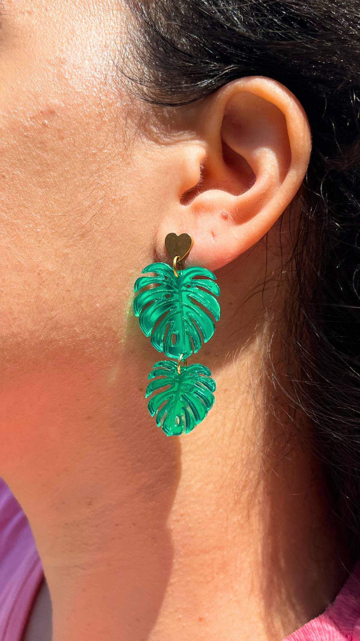 Boucles d'oreilles MONSTERA vert miroir