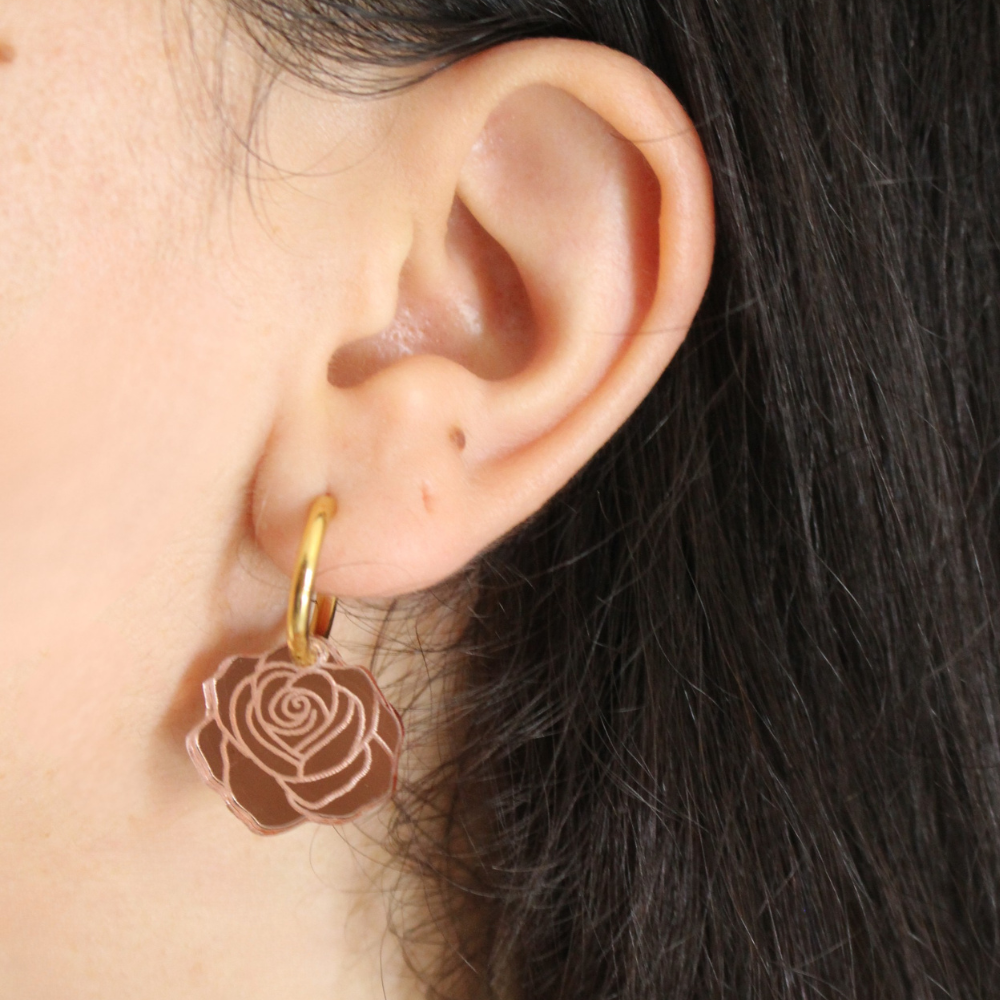 Boucles d'oreilles créoles Pink Roses