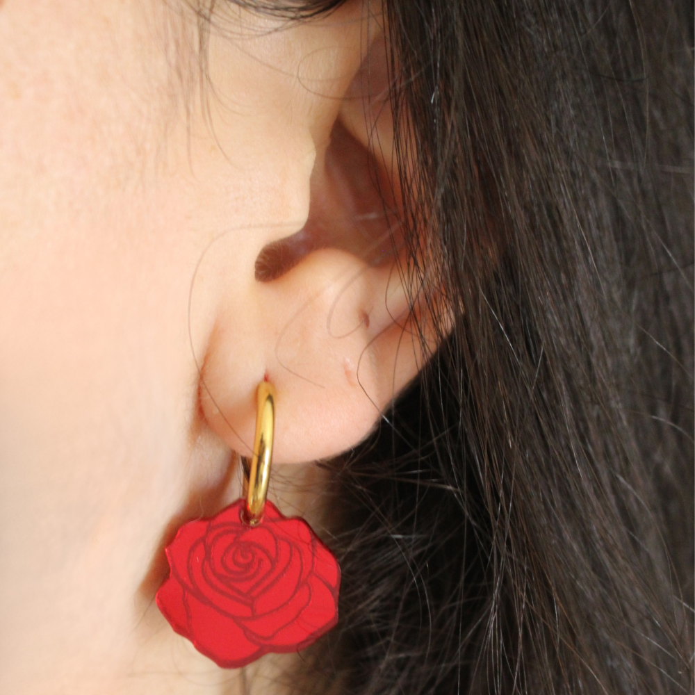 Boucles d'oreilles créoles Red Roses