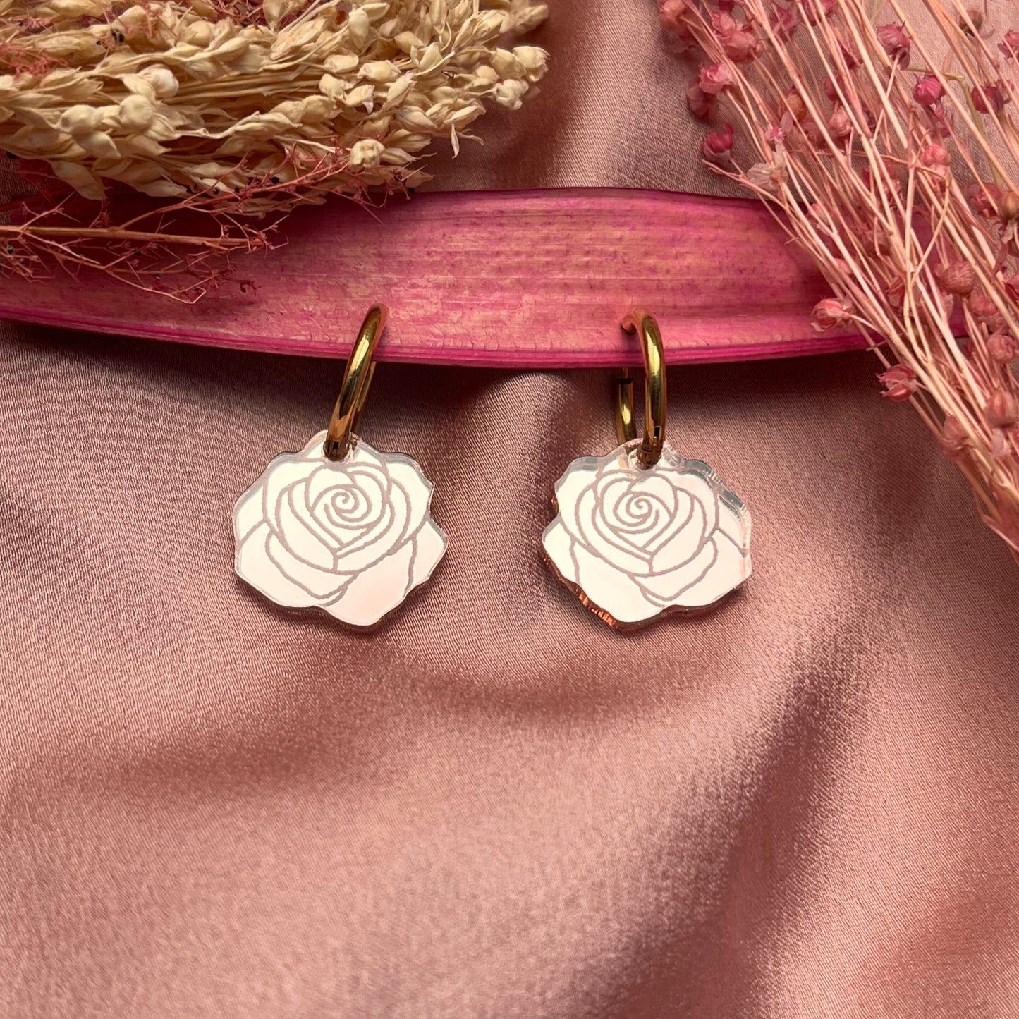 Boucles d'oreilles créoles Pink Roses